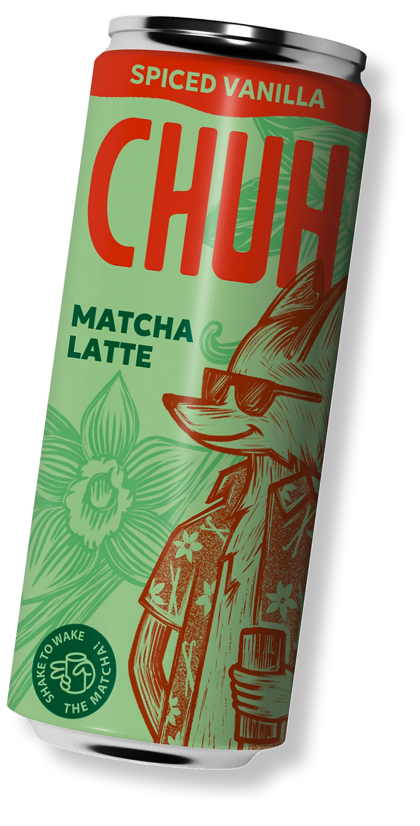 Spiced Vanilla Chuh Matcha Latte can with green and red design on a white background