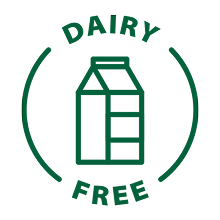 Dairy free icon with a milk carton symbol inside a green circle.