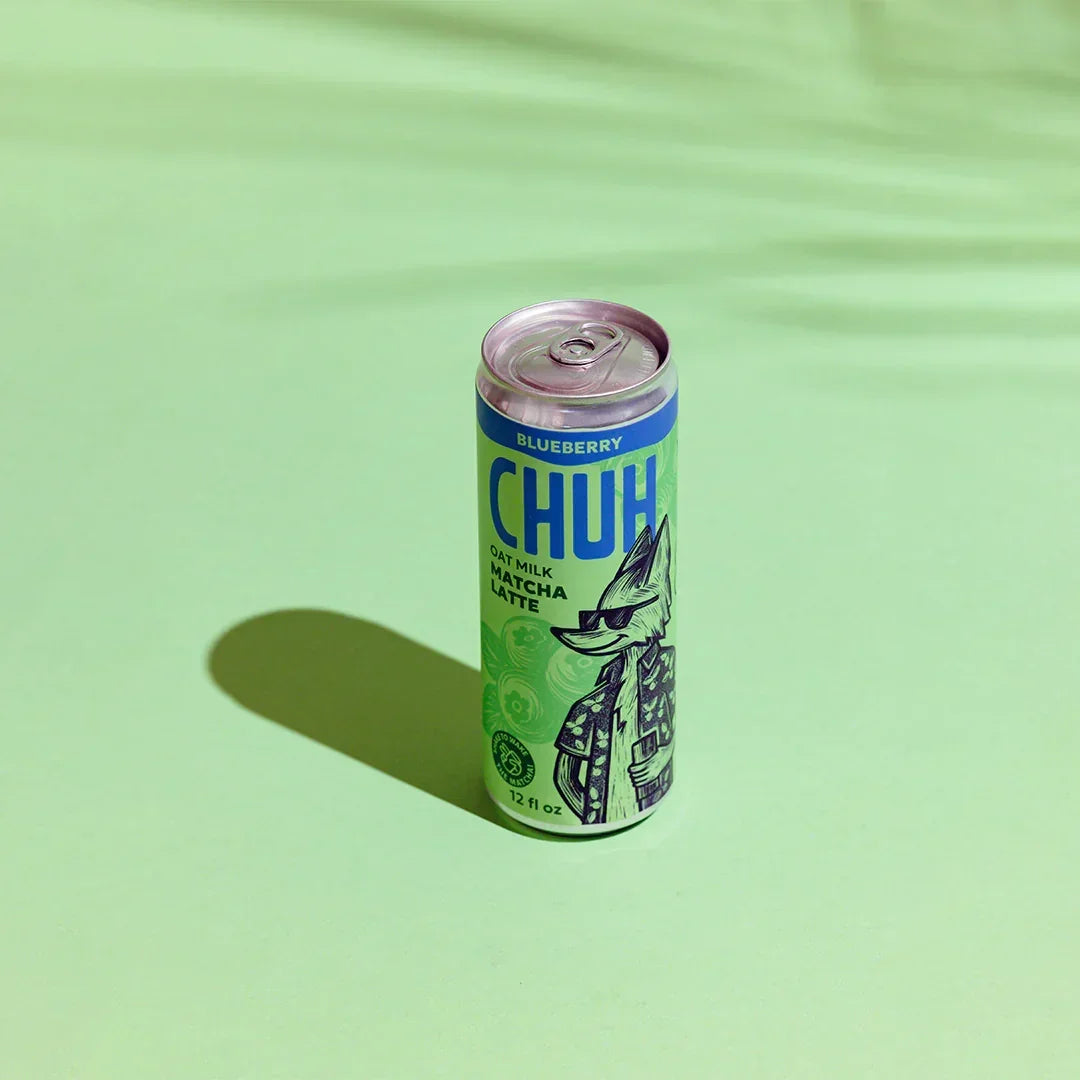 Can of 'CHUH' blueberry matcha latte